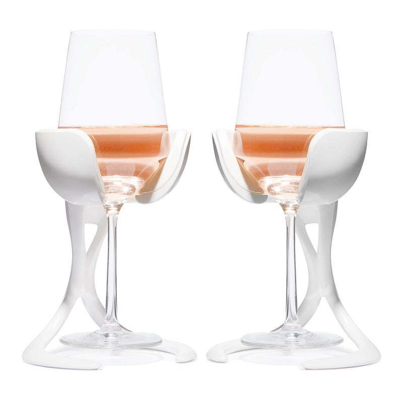 VoChill Stemmed Wine Glass Chiller | Made in USA | Radically cool wine tool â€“ keeps wine perfectly chilled in your glass | Refreezable Chill Cradle actively chills (Quartz, Perfect Pair) - Image 1